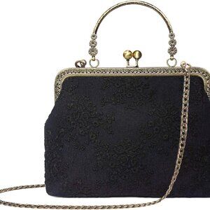 Women Vintage Kiss Lock Top Handle Handbag Evening Purse Crossbody Shoulder Bag